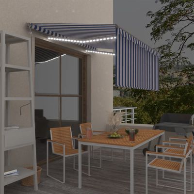 vidaXL Automatická markíza tienidlo&LED&senzor vetra modro-biela