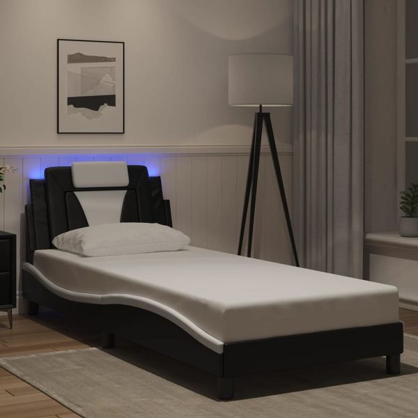 vidaXL Rám postele, Viana, s LED bez matraca, čierno biely 80x200 cm