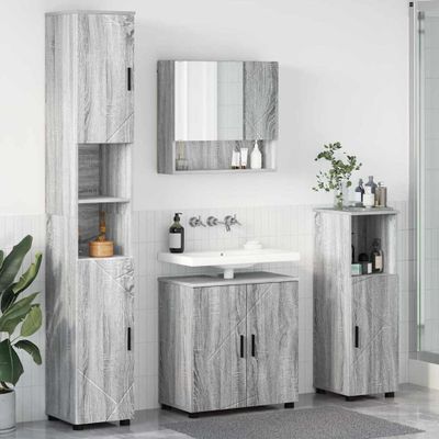vidaXL Sada kúpeľňového nábytku Nástenný s úložiskom 4 pcs Sivý Sonoma