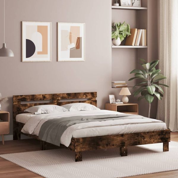vidaXL Posteľný rám s čelom dymový dub 150x200 cm kompozitné drevo