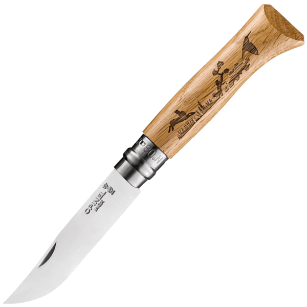 OPINEL 002333 VRI N°08 Inox Animalia 2019 Hare vreckový nôž 8,5 cm, dubové drevo, motív zajacov