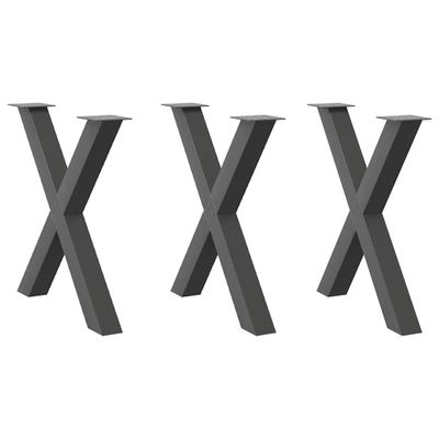 vidaXL Nohy k jedálenskému stolu v tvare X, 3 ks, antracitové, 70 x (72-73) cm, oceľ
