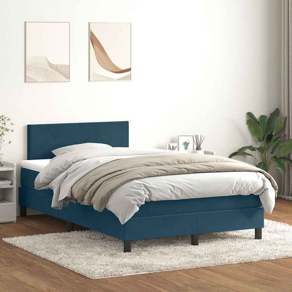 vidaXL Posteľný rám boxsping s matracom tmavomodrý 120x220 cm zamat