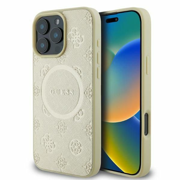 Puzdro Guess pre iPhone 16 Pro Max 6,9" GUHMP16XPSAPSMED zlaté tvrdé puzdro Saffiano Peony Classic Logo MagSafe