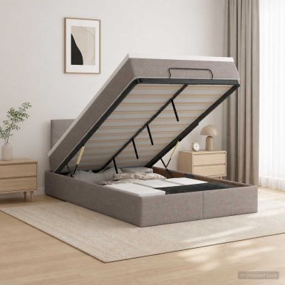 vidaXL Ottoman posteľ s matracom a LED Sivohnedá 120 x 200 cm Látka
