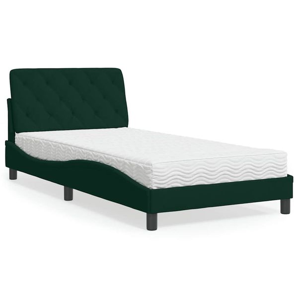 vidaXL Posteľ s matracom tmavozelený 100x200 cm zamat