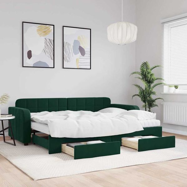 vidaXL Rozkladacia denná posteľ s matracmi tmavozelená 80x200 cm zamat