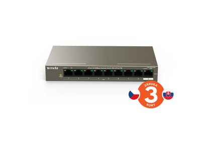 Tenda TEF1109P-8-63W PoE AT switch 8x PoE 802.3af/at, 9x 100Mb/s, PoE+ celkom 58W, fanless