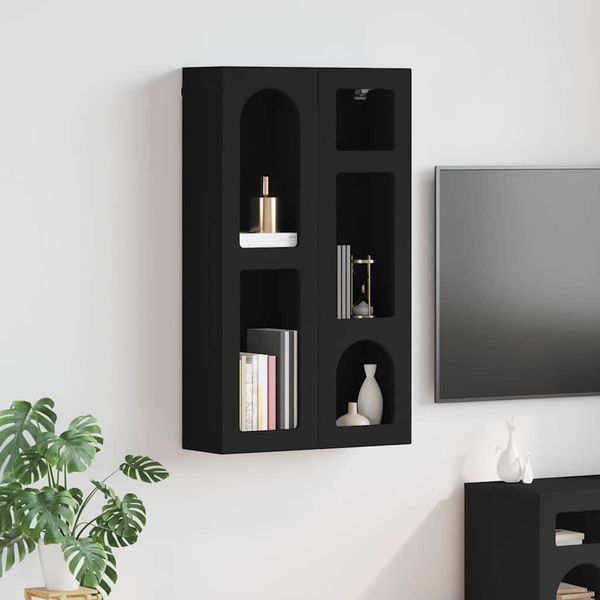 vidaXL Závesná skrinka ELST Čierna 59 x 20 x 100 cm Kompozitné drevo