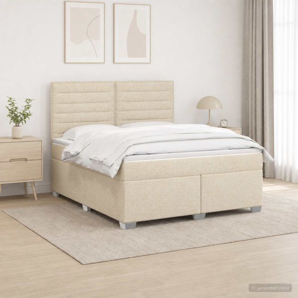 vidaXL Posteľ boxspring s matracom Krémová 140 x 200 cm Látka