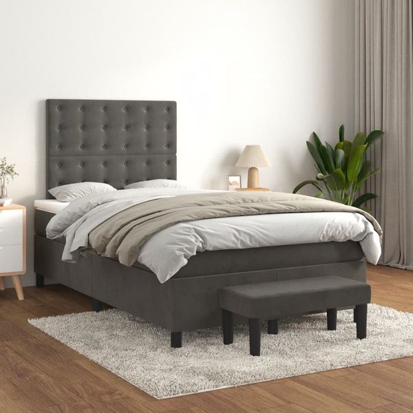 vidaXL Posteľný rám boxspring s matracom tmavosivý 90x190 cm zamat