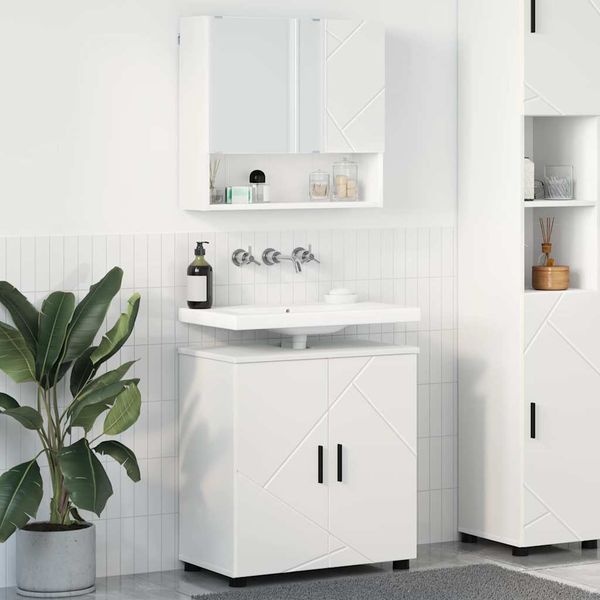 vidaXL Sada kúpeľňového nábytku 2 pcs Biela Kompozitné drevo & Kov
