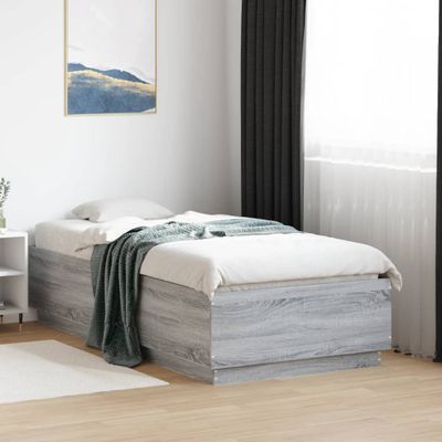 vidaXL Posteľný rám s LED svetlami sivý sonoma 75x190 cm kompoz. drevo