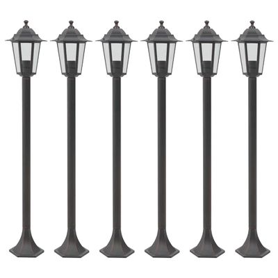 vidaXL Záhradné stĺpové lampy 6 ks E27 110 cm hliníkové bronzové