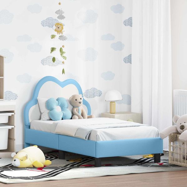vidaXL Rám detskej postele s čelom Modrá 70 x 140 cm PU