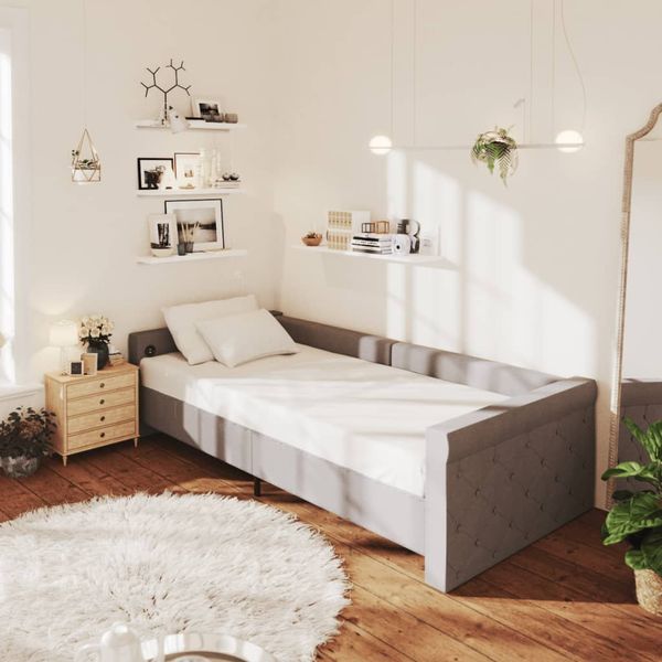 vidaXL Denná posteľ USB bledosivá látka 90x200 cm