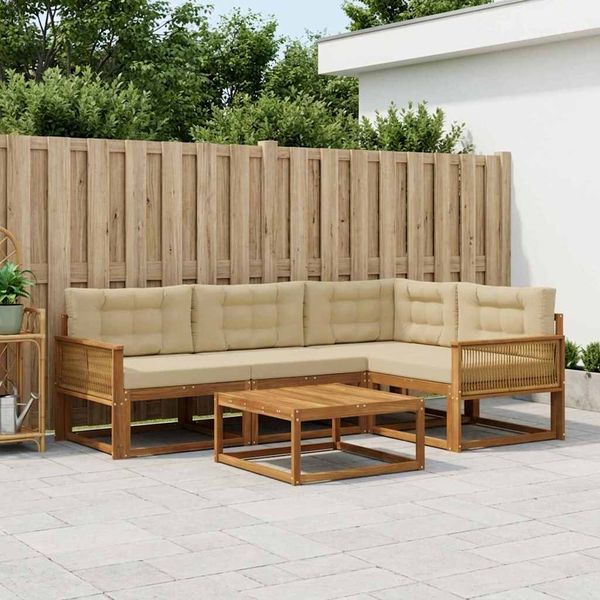 vidaXL Záhradná súprava gaučov s vankúšom 5 pcs Prírodná a béžová