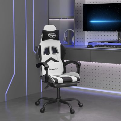 vidaXL Herná stolička s podnožkou biela a čierna umelá koža
