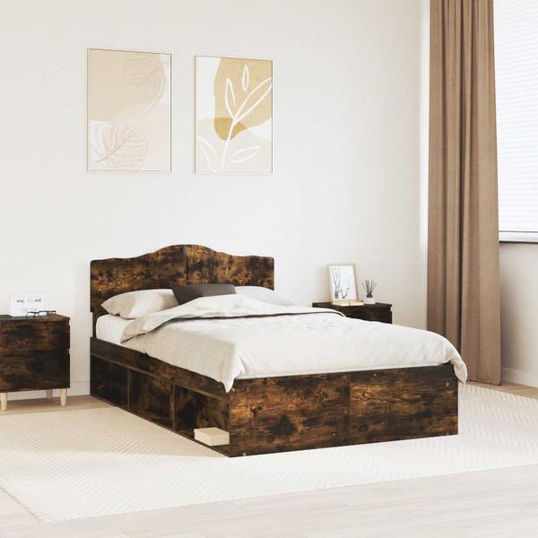 vidaXL Rám postele Dymová dub 135 x 190 cm Masívne borovicové drevo