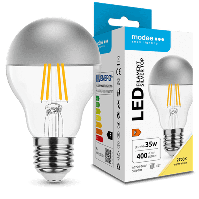 Modee LED žiarovka Filament Globe A60 Silver Top 4W E27 400lm teplá biela (ML-A60F2700K4WE27ST)