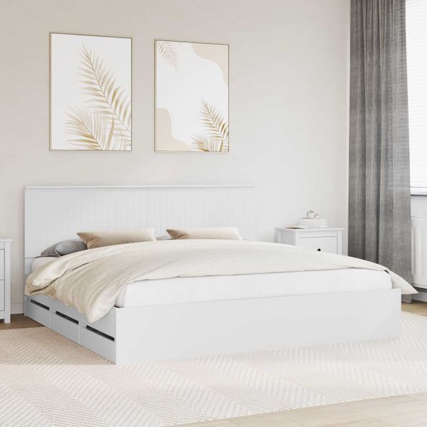 vidaXL Rám postele so zásuvkou Biela 200 x 200 cm Inžinierske drevo