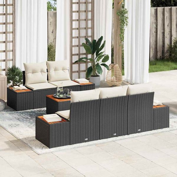 vidaXL Súprava záhradných pohoviek s vankúšom 6 pcs Čierna Poly ratan
