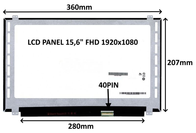 LCD PANEL 15,6'' FHD 1920x1080 40PIN MATNÝ / ÚCHYTY HORE A DOLE