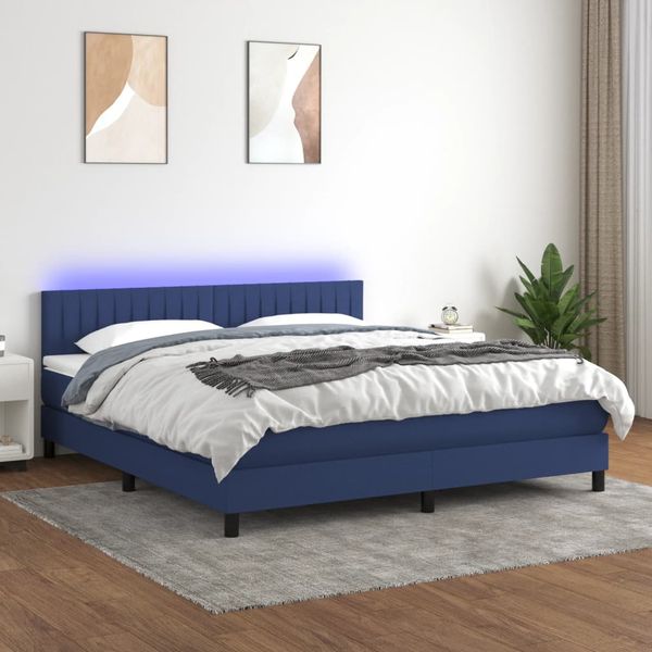 vidaXL Posteľ boxsping s matracom a LED modrá 160x200 cm látka
