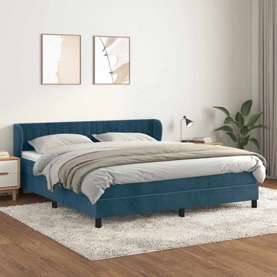 vidaXL Posteľný rám boxsping s matracom tmavomodrý 160x200 cm zamat