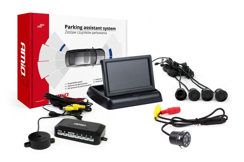 Parkovací asistent 4 senzory čierne TFT02 4,3 " s kamerou night vision CAM-307 IR
