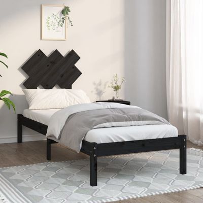 vidaXL Posteľný rám čierny 75x190 cm malé jednolôžko masívne drevo