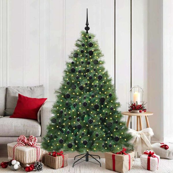 vidaXL Umelý vianočný stromček s 300 LED-i Zelená 180 cm PE a PVC
