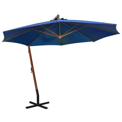 vidaXL Závesný záhradný slnečník+ tyč, azúrový 3,5x2,9m, jedľový masív