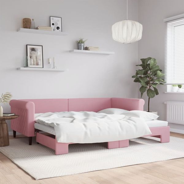 vidaXL Denná posteľ s rozkladacou posteľou ružová 90x200 cm zamat