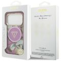 Puzdro Guess Magsafe IML Case Glitter Flowers And Triangle s kovovým rámom fotoaparátu a tlačidlami pre iPhone 17 Pro Max fialové
