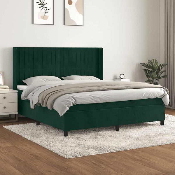 vidaXL Posteľný rám boxsping s matracom tmavozelený 180x200 cm zamat