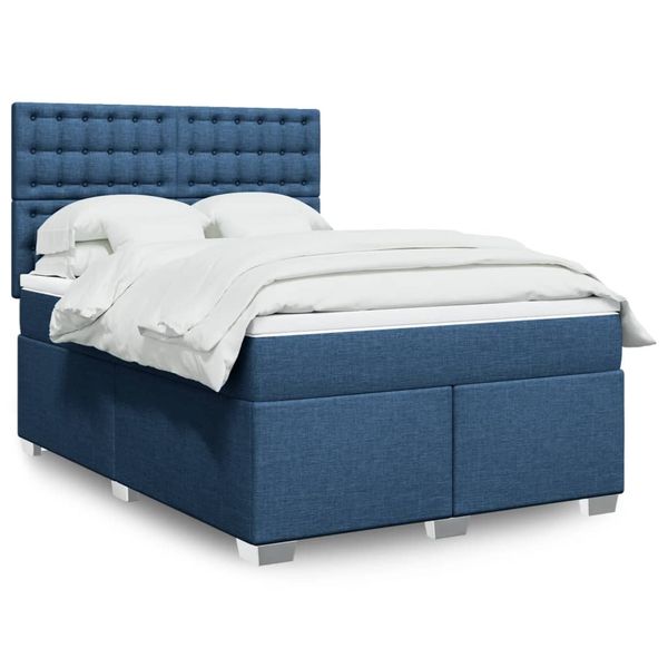 vidaXL Posteľný rám boxspring s matracom modrý 160x200 cm látka