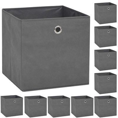 vidaXL Úložné boxy, 10 ks, netkaná textília, 32x32x32 cm, sivé