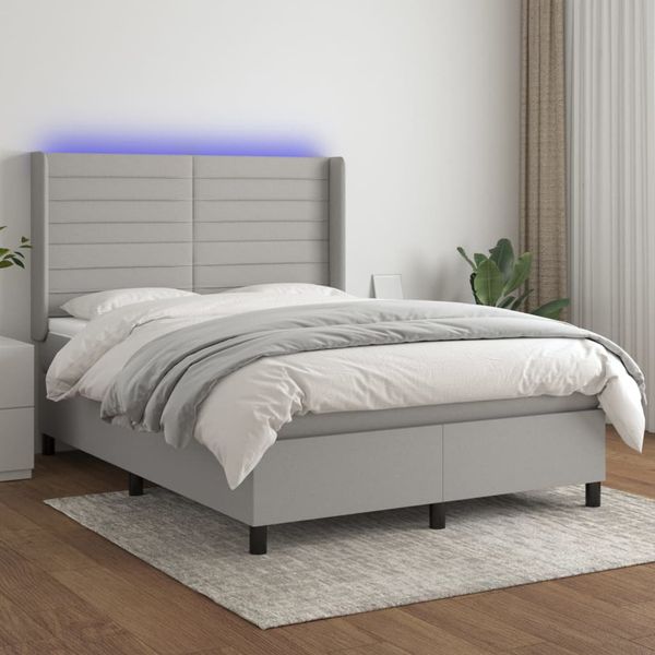 vidaXL Posteľ boxsping s matracom a LED bledosivá 140x200 cm látka