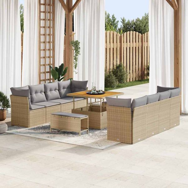 vidaXL Súprava záhradných pohoviek 11 pcs béžová a svetlosivá