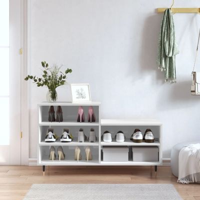 vidaXL Botník lesklý biely 102x36x60 cm spracované drevo
