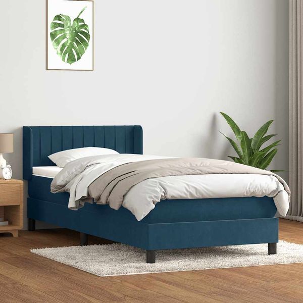 vidaXL Posteľný rám boxsping s matracom tmavomodrý 90x210 cm zamat