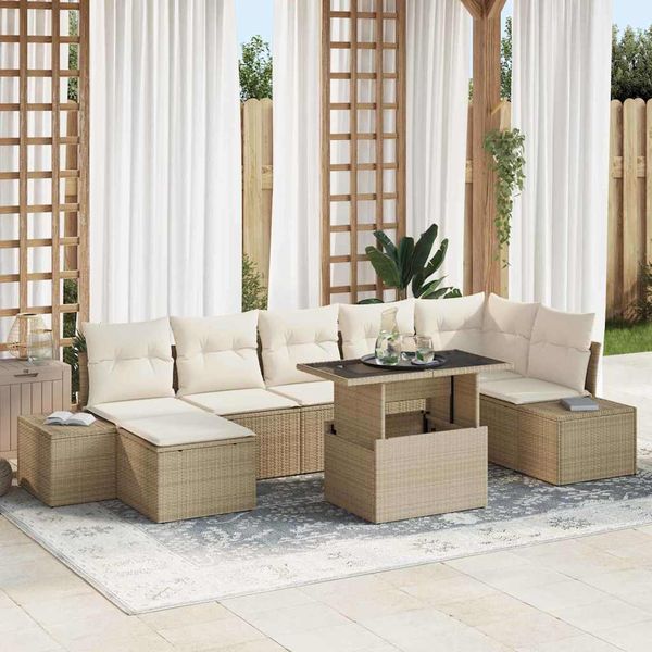 vidaXL Súprava záhradných pohoviek s úložiskom 8 pcs Béžová Poly ratan