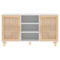 vidaXL Komoda biela 105x30x60 cm masívna borovica a prírodný ratan