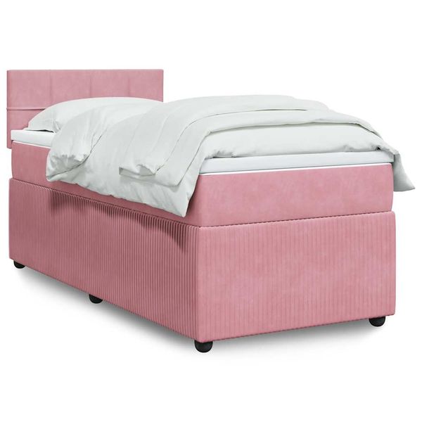 vidaXL Posteľný rám boxsping s matracom ružový 90x190 cm zamat