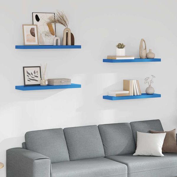 vidaXL Plávajúce nástenné police 4 ks modré 80x23,5x3,8 cm MDF