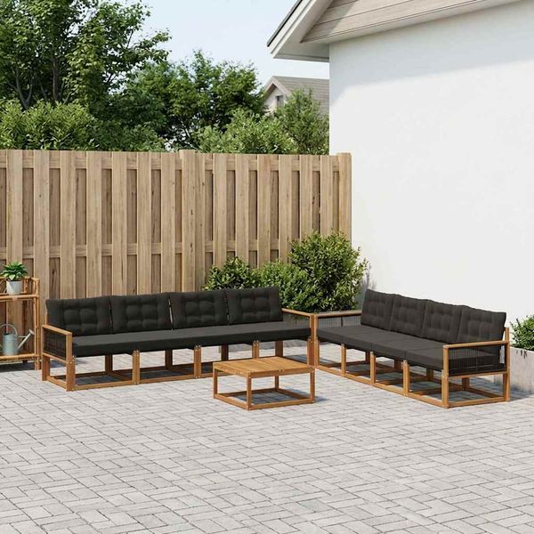 vidaXL Záhradná súprava gaučov s vankúšom 9 pcs Prírodná a čierna