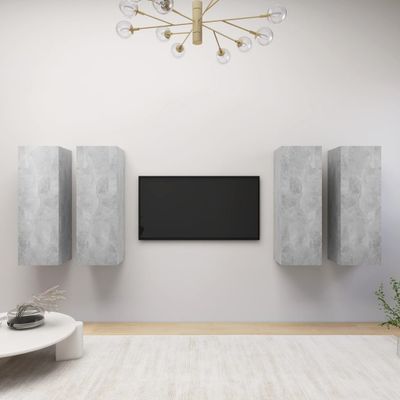 vidaXL TV skrinky 4 ks, betónovo sivé 30,5x30x90 cm, kompozitné drevo