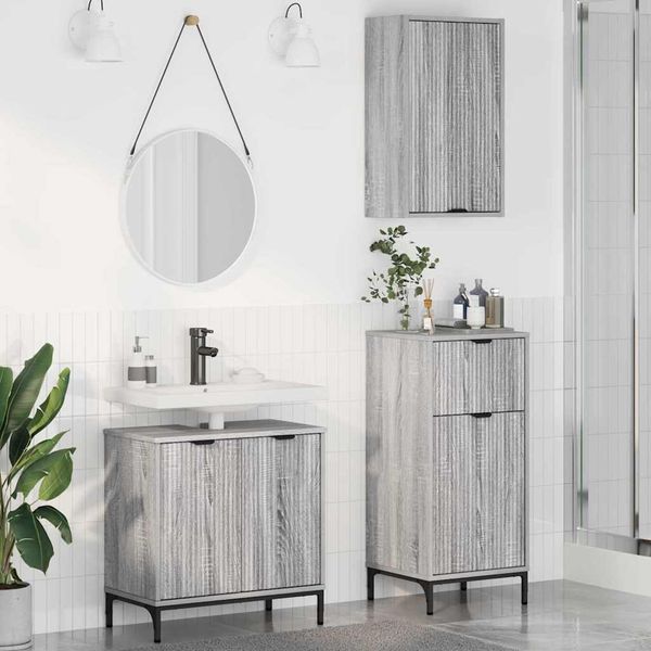 vidaXL Sada kúpeľňového nábytku 3 pcs Sivý dub sonoma Kompozitné drevo