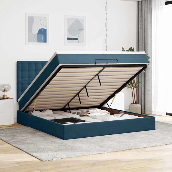 vidaXL Osmanský rám postele s matracmi tmavomodrá 200x200 cm zamat
